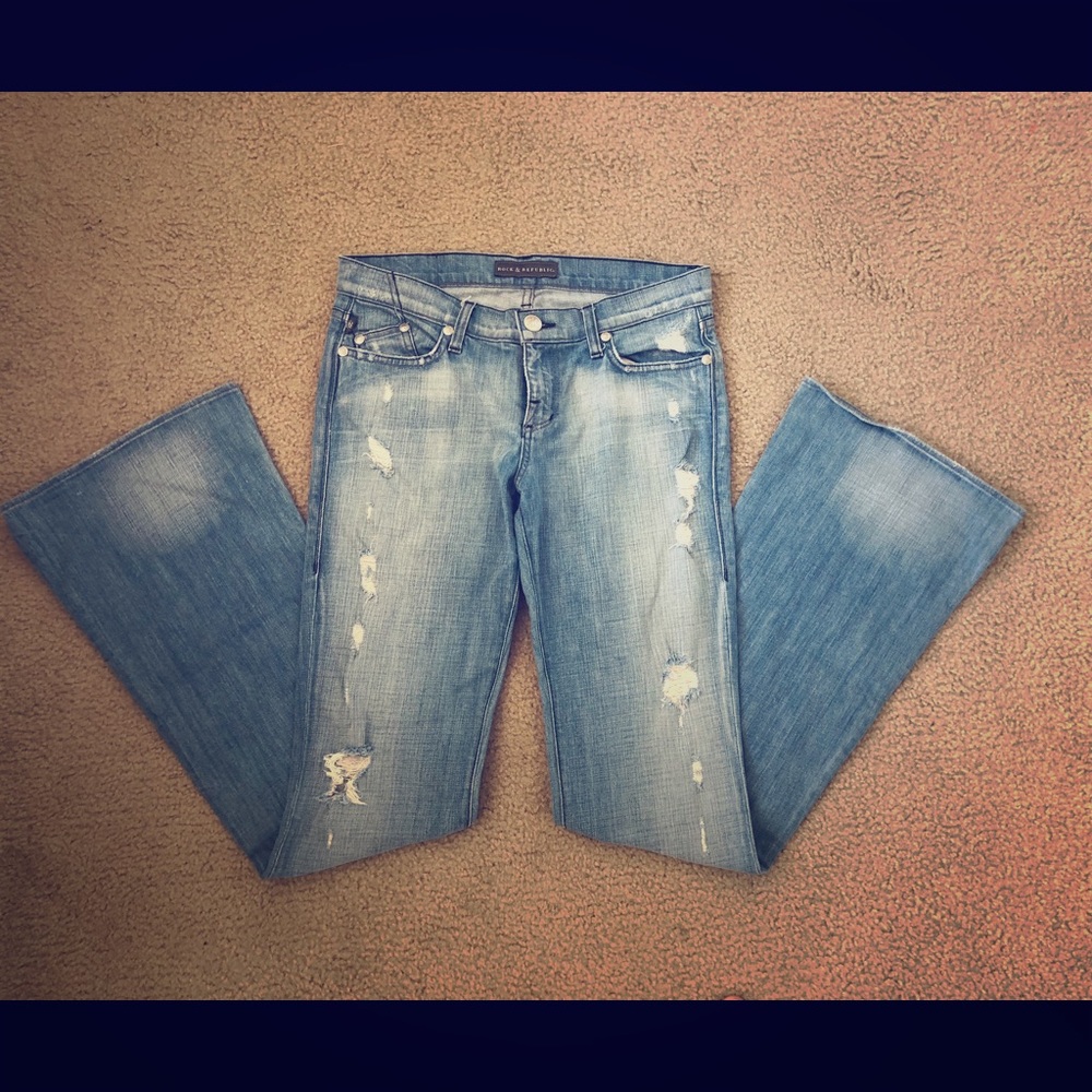 Rock & Republic fray studded flare xtra long jeans